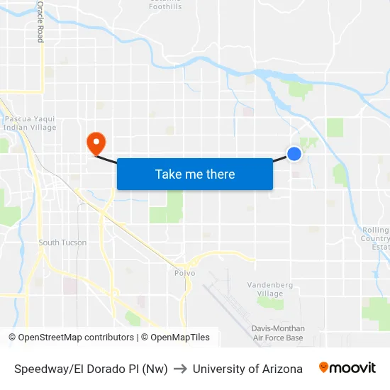 Speedway/El Dorado Pl (Nw) to University of Arizona map
