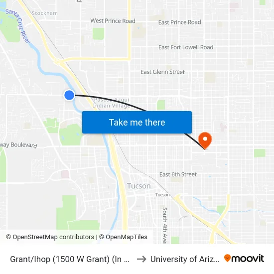 Grant/Ihop (1500 W Grant) (In Front) to University of Arizona map