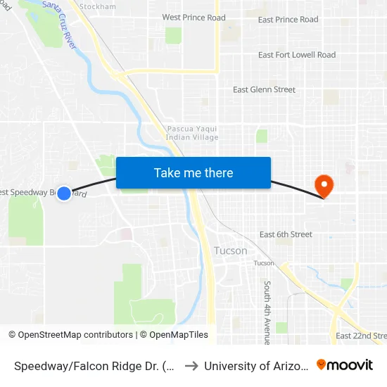 Speedway/Falcon Ridge Dr. (Se) to University of Arizona map