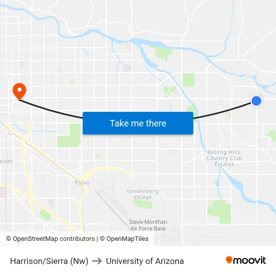 Harrison/Sierra (Nw) to University of Arizona map