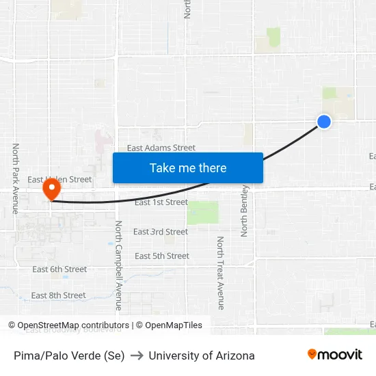 Pima/Palo Verde (Se) to University of Arizona map