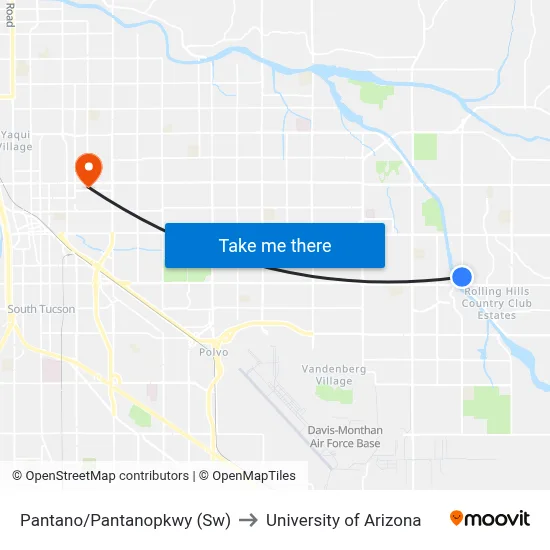 Pantano/Pantanopkwy (Sw) to University of Arizona map