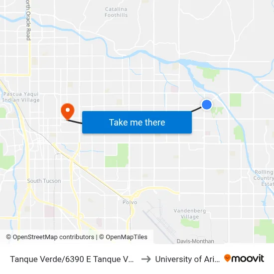 Tanque Verde/6390 E Tanque Verde (Eb) to University of Arizona map