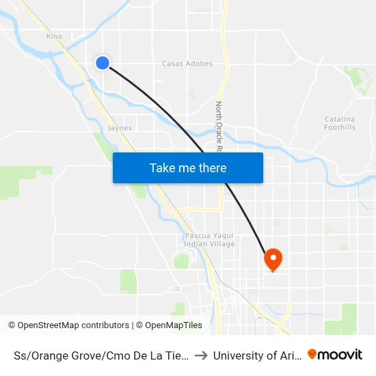 Ss/Orange Grove/Cmo De La Tierra (Nw) to University of Arizona map