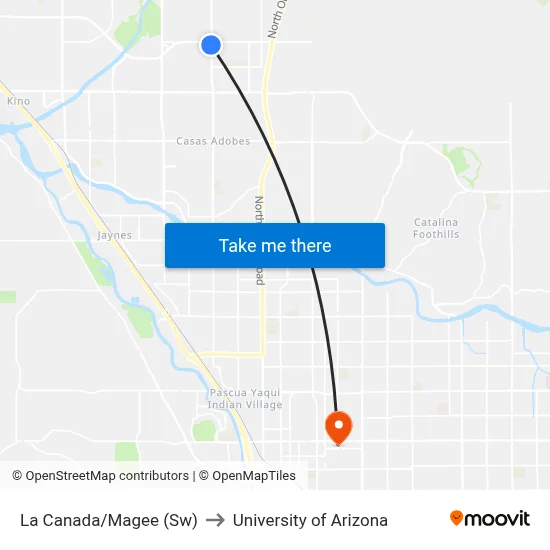 La Canada/Magee (Sw) to University of Arizona map