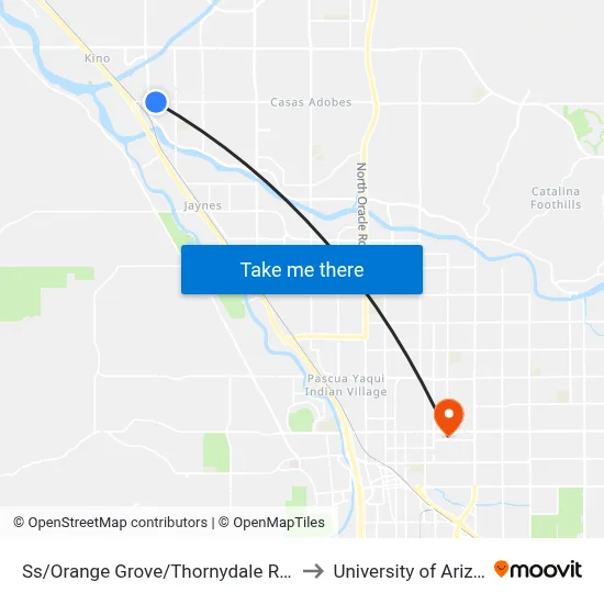 Ss/Orange Grove/Thornydale Rd (Se) to University of Arizona map