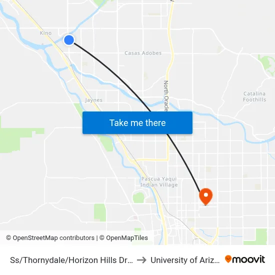 Ss/Thornydale/Horizon Hills Dr (Ne) to University of Arizona map