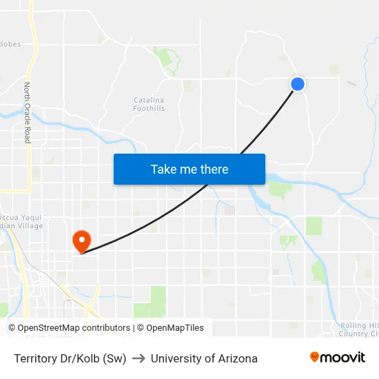 Territory Dr/Kolb (Sw) to University of Arizona map