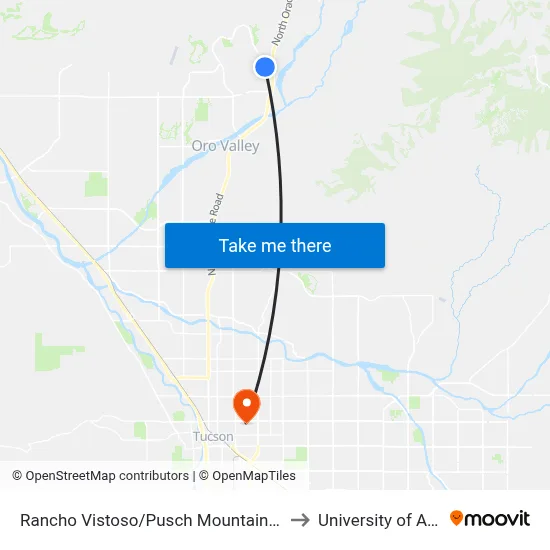 Rancho Vistoso/Pusch Mountain View (Nw) to University of Arizona map