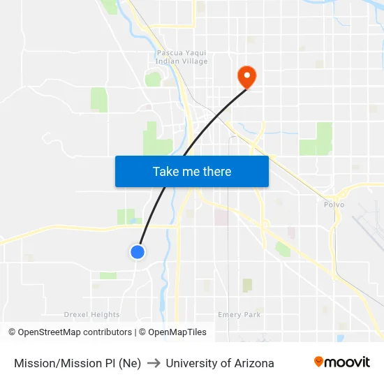 Mission/Mission Pl (Ne) to University of Arizona map