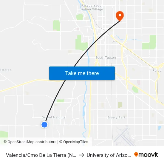 Valencia/Cmo De La Tierra (Nw) to University of Arizona map