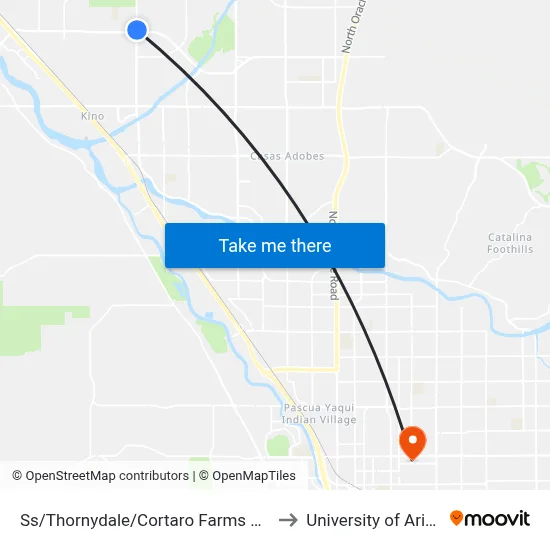 Ss/Thornydale/Cortaro Farms Rd (Ne) to University of Arizona map