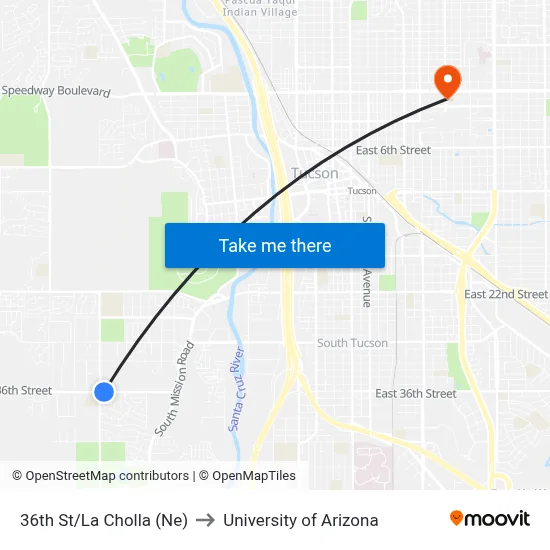 36th St/La Cholla (Ne) to University of Arizona map