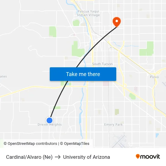 Cardinal/Alvaro (Ne) to University of Arizona map