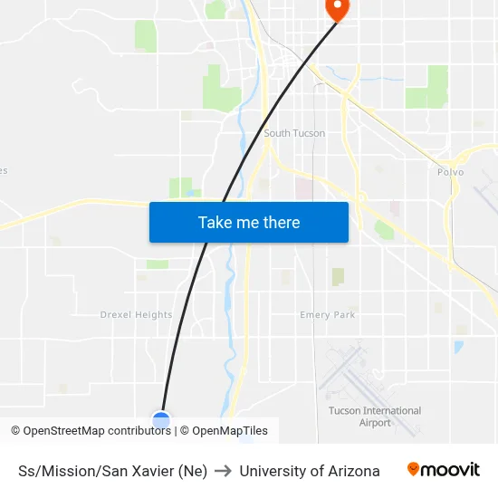Ss/Mission/San Xavier (Ne) to University of Arizona map