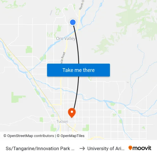 Ss/Tangarine/Innovation Park Dr (Nw) to University of Arizona map