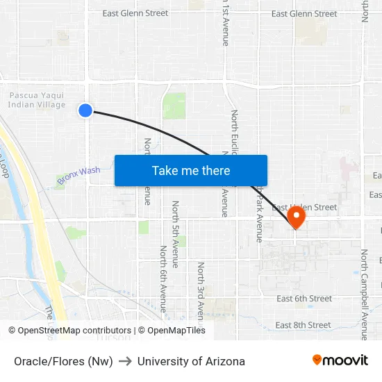 Oracle/Flores (Nw) to University of Arizona map