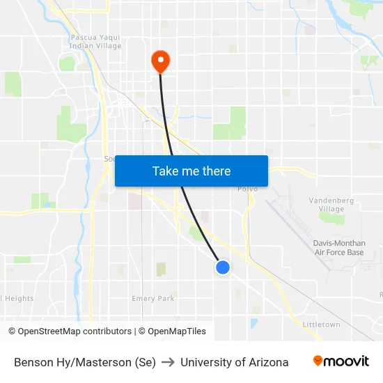 Benson Hy/Masterson (Se) to University of Arizona map