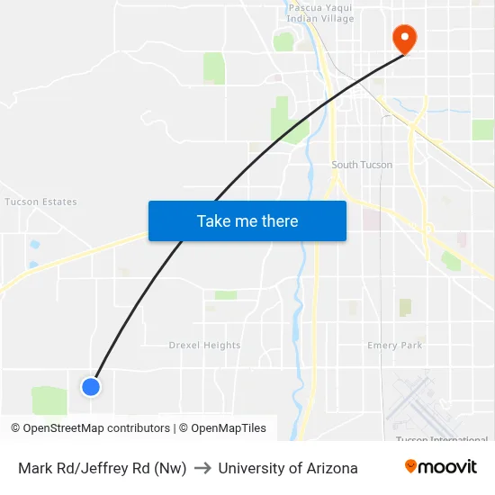 Mark Rd/Jeffrey Rd (Nw) to University of Arizona map