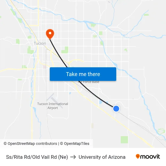 Ss/Rita Rd/Old Vail Rd (Ne) to University of Arizona map