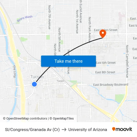Sl/Congress/Granada Av (Cr) to University of Arizona map