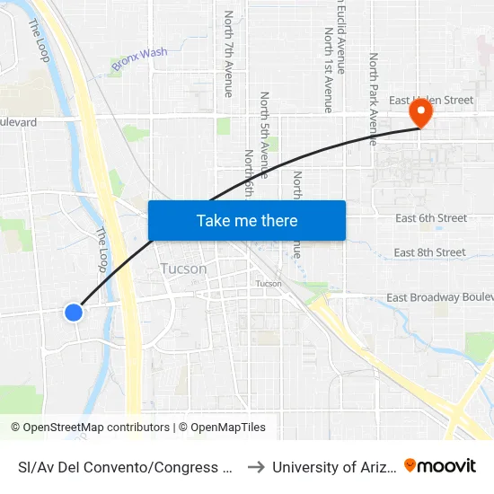 Sl/Av Del Convento/Congress St (Se) to University of Arizona map