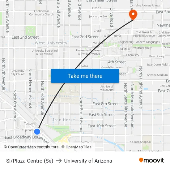 Sl/Plaza Centro (Se) to University of Arizona map