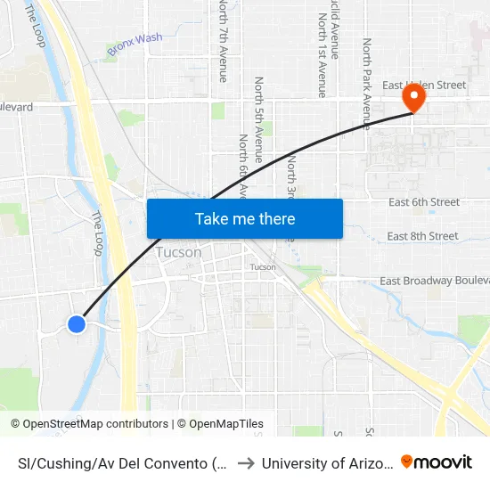 Sl/Cushing/Av Del Convento (Ne) to University of Arizona map