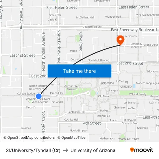 Sl/University/Tyndall (Cr) to University of Arizona map