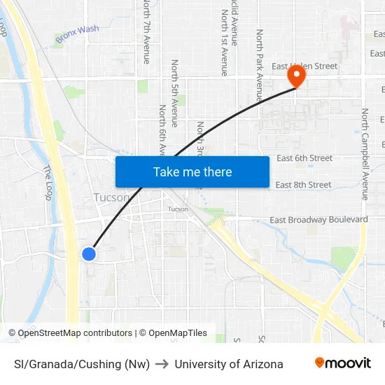 Sl/Granada/Cushing (Nw) to University of Arizona map