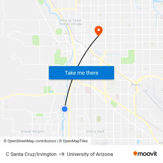 C Santa Cruz/Irvington to University of Arizona map