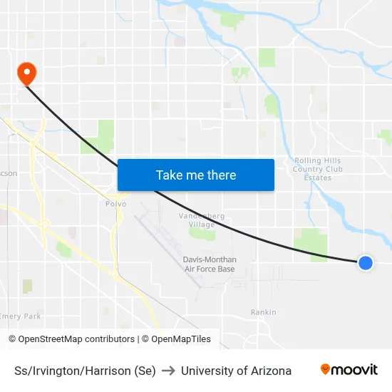 Ss/Irvington/Harrison (Se) to University of Arizona map
