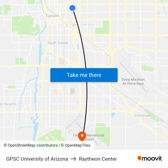GPSC University of Arizona to Raytheon Center map