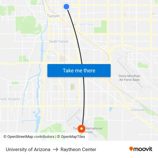 University of Arizona to Raytheon Center map