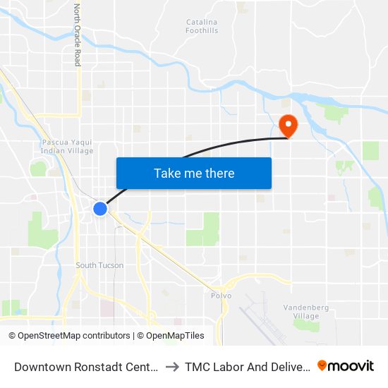 Downtown Ronstadt Center to TMC Labor And Delivery map