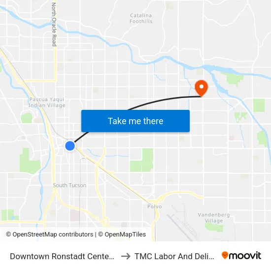 Downtown Ronstadt Center (D) to TMC Labor And Delivery map