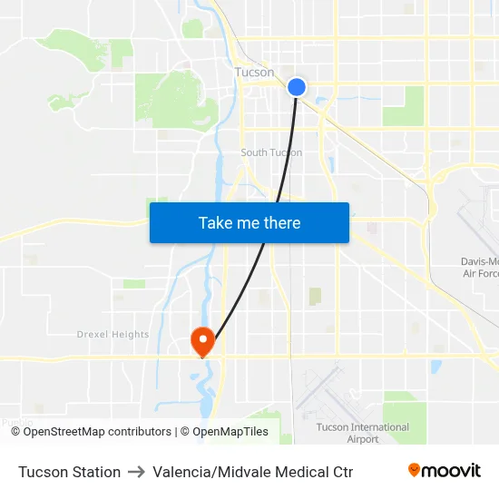 Tucson Station to Valencia/Midvale Medical Ctr map