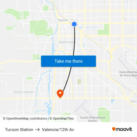 Tucson Station to Valencia/12th Av map