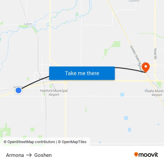 Armona to Goshen map