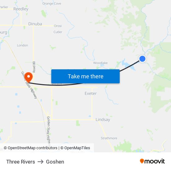 Three Rivers to Goshen map