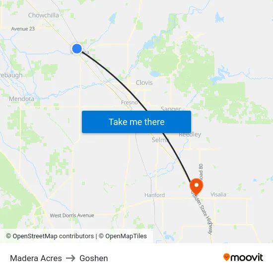Madera Acres to Goshen map