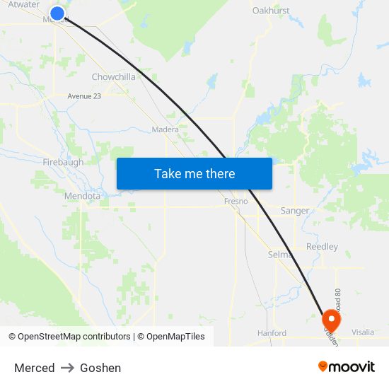 Merced to Goshen map