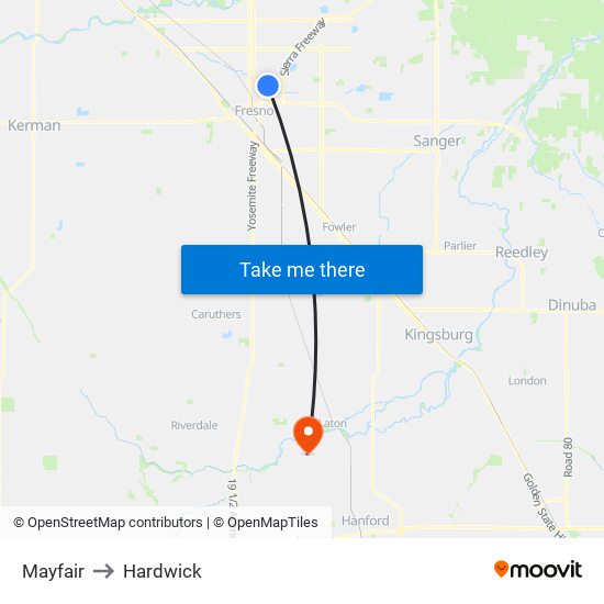 Mayfair to Hardwick map