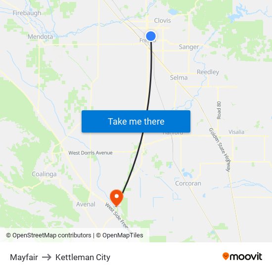 Mayfair to Kettleman City map