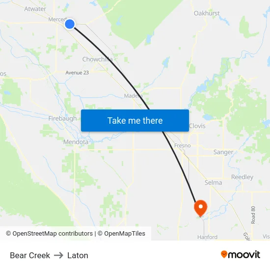Bear Creek to Laton map