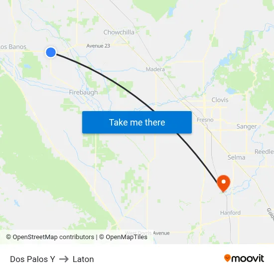 Dos Palos Y to Laton map