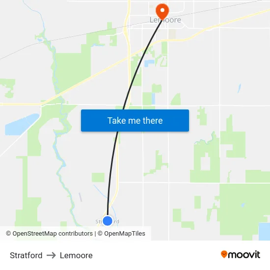 Stratford to Lemoore map