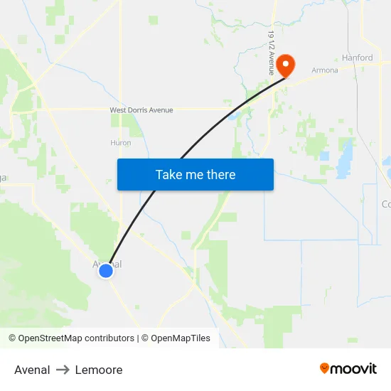 Avenal to Lemoore map