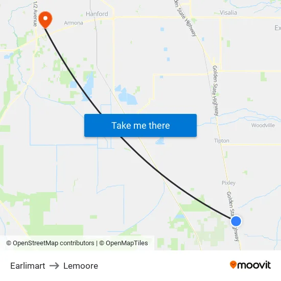 Earlimart to Lemoore map