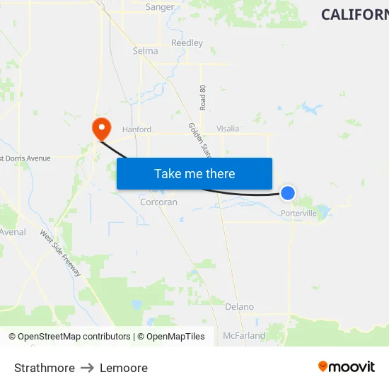 Strathmore to Lemoore map
